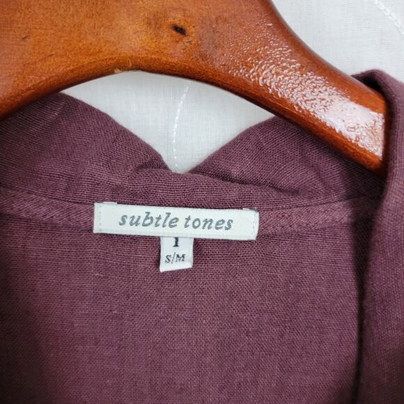 VTG Subtle Tones Linen Shirt Dress Womens S/M Purple Button Front Lagenlook Maxi - Picture 2 of 14